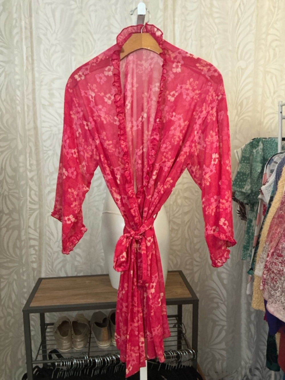 Floral Sheer Wrap Tie-Front Robe - Pink